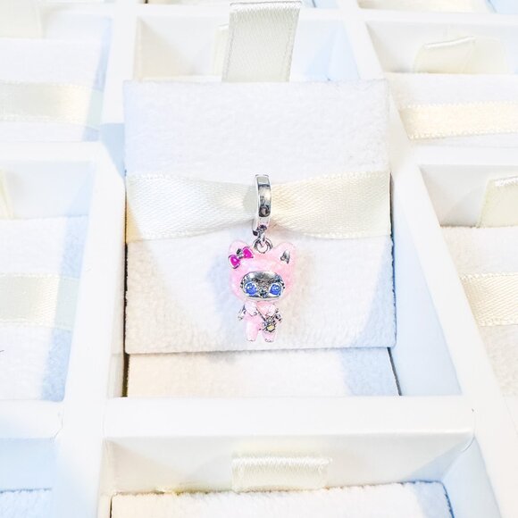 925 Sterling Silver Cat In Pink Costume Dangle Charm Fits Pandora Charm Bracelet - Picture 3 of 8